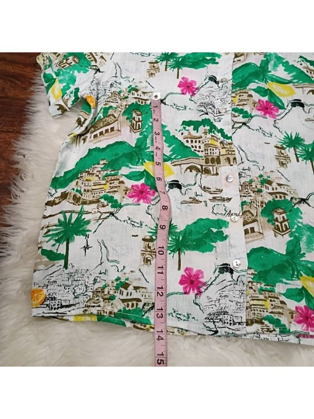 Cynthia Rowley Amalfi Coast Linen Shirt S Resortwear Coastal GreenWhite - Picture 2 of 9